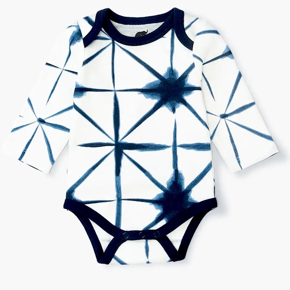 Monica + Andy Blue Shibori Long Sleeve Onesie